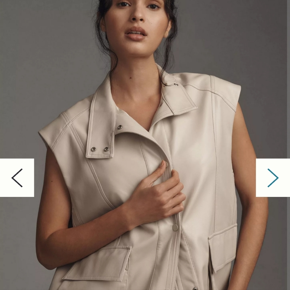 Anthropologie Faux Leather Beige Sleeveless Vest